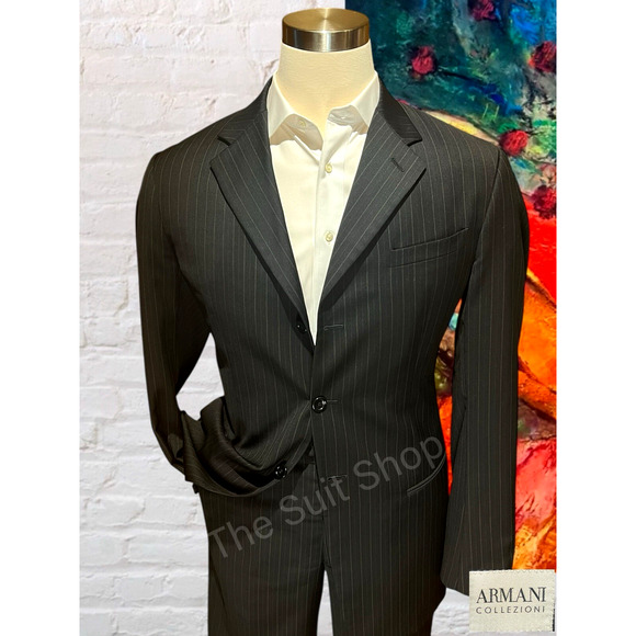 Armani Collezioni Other - Armani Collezioni 44L 36x33 Black with Brown Multi-Stripe Designer Suit 3/2 Roll